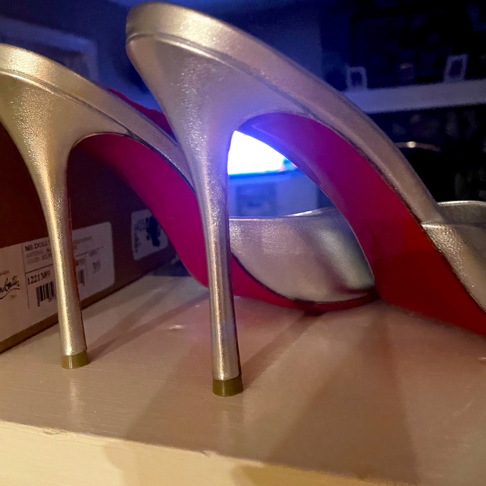 Christian louboutin silver heels red bottom